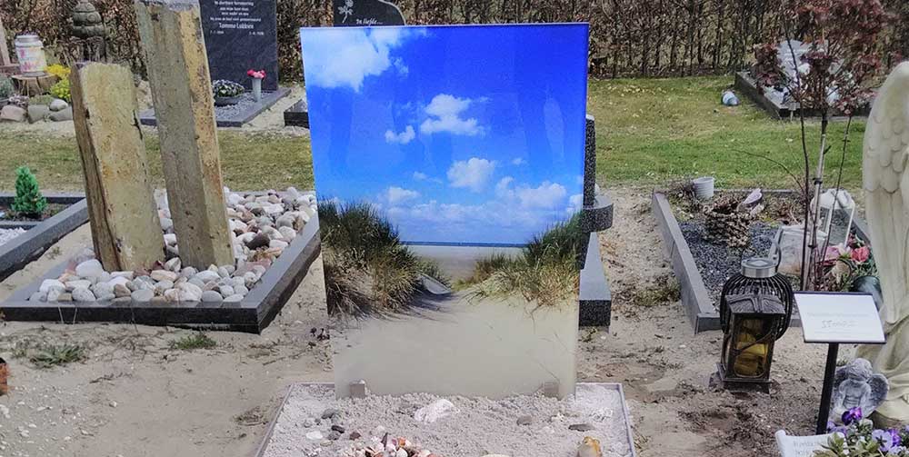 glazen grafsteen met grote foto
