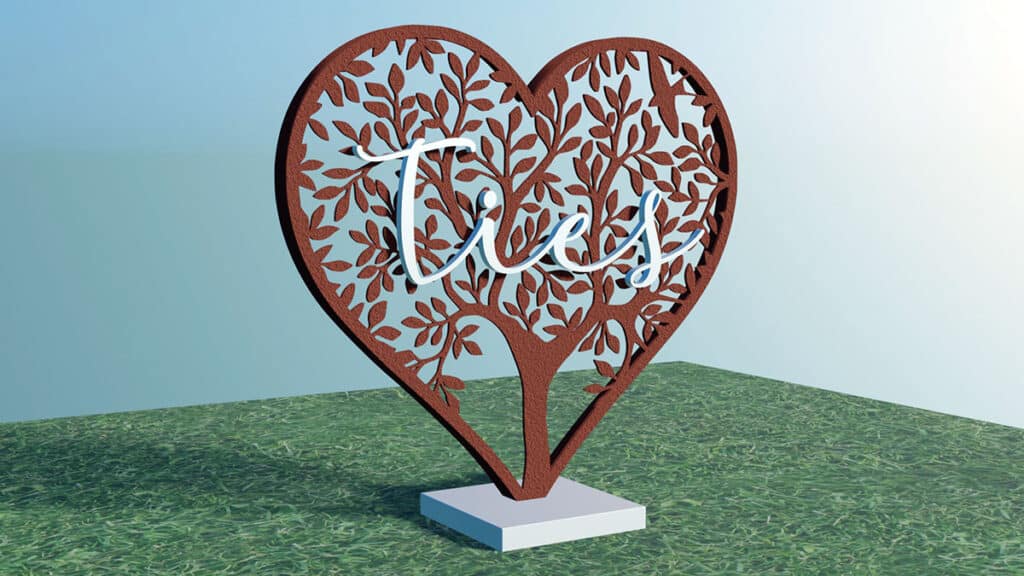 3d ontwerp babygraf hart van cortenstaal